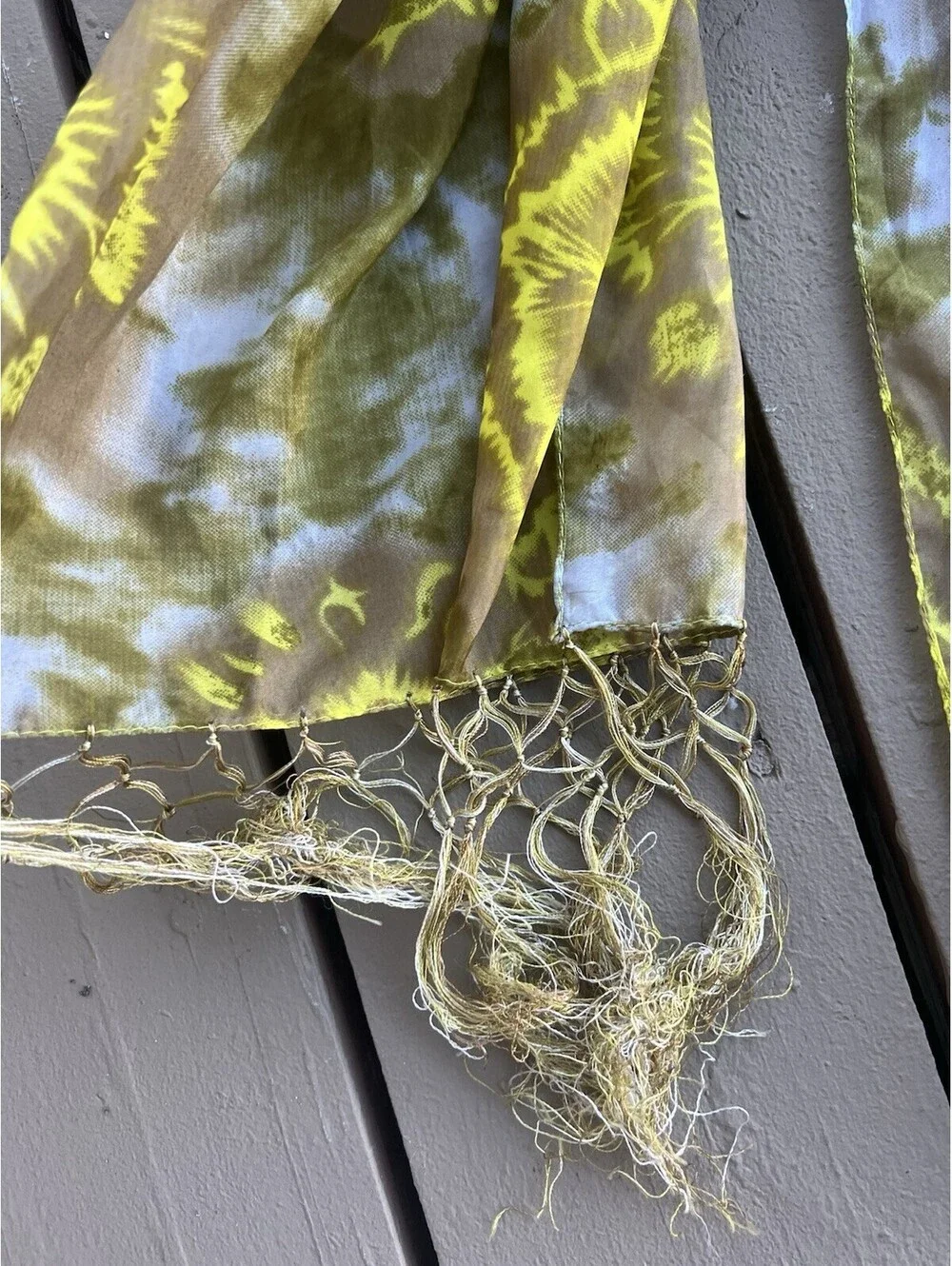 earthy olive green, cream lime yellow tone tassel Scarf 19”X70”